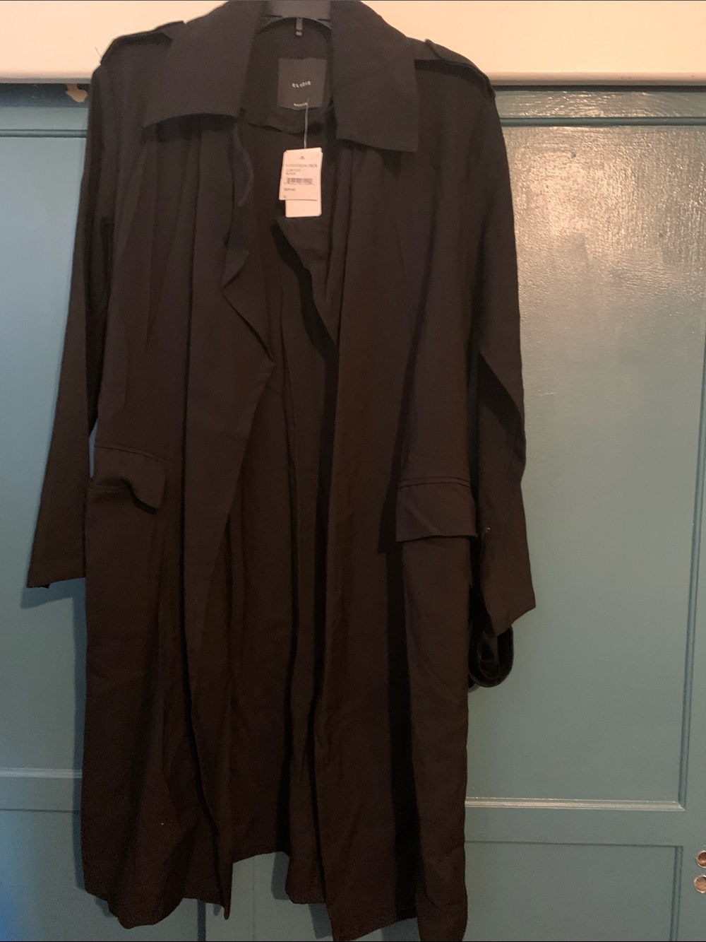 Elodie Black Long Trench with Flap Pockets